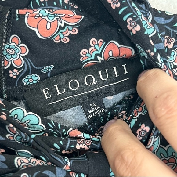 Eloquii Womens Size 22 Long Sleeve Shift Dress High Neck Blue Floral Tie At Neck - Picture 7 of 14